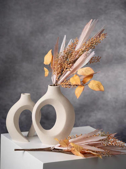 TINCTOTNIC Ceramic Vases for Living Room Decor, Set of White Vases with Handles, DIY Home Decor Accents