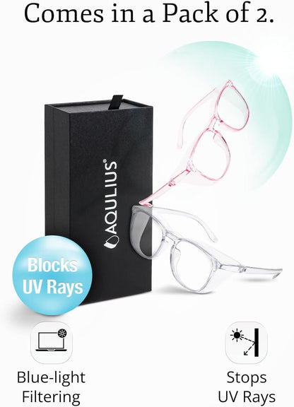 Aqulius Stylish Safety Glasses (2 Pack - Safety Goggles) Anti Fog Scratch Resistant, Blue Light Blocking Side Protection