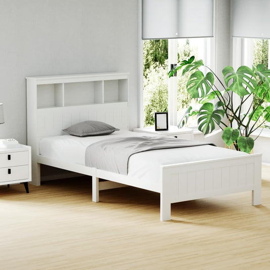 Artiss Single Bed Frame Platform Wooden Timber Frames with Bookshelf Beds Base Bedroom Room Decor Home Furniture White for Kids, Toddler and Adult, Modern Design