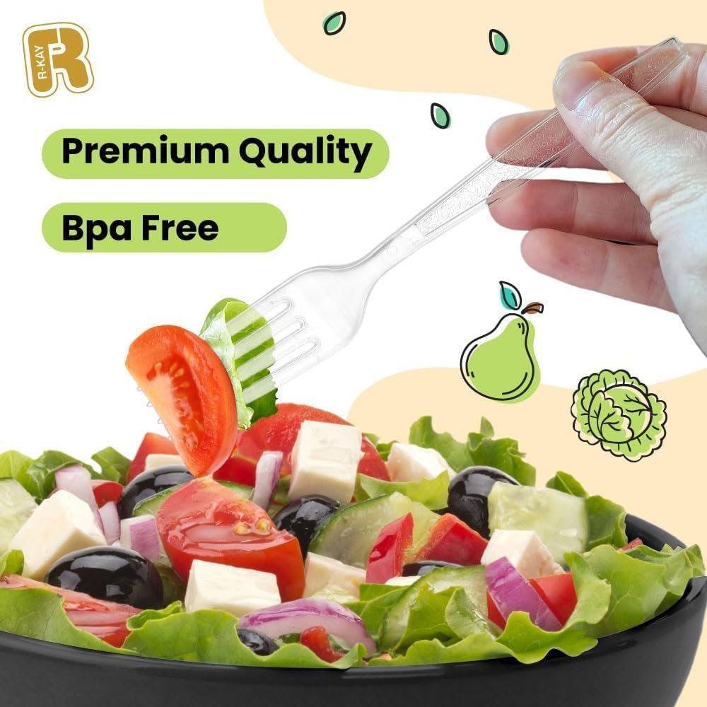 POLCANUR Clear Plastic Cutlery Set,(Bulk Pack 200 Pcs) Plastic Utensils Heavy Duty,100 Plastic Forks and 100 Spoons, Sets for Party,Gathering,Dinners,Take-Out,Catering,Picnic,Food Services