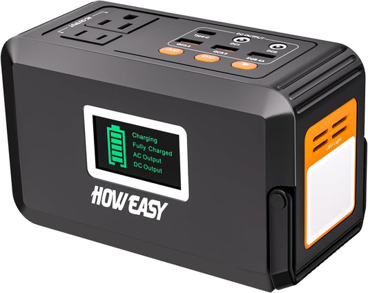 HOWEASY 120W Portable Power Bank, 88WH/24000mAh Portable Laptop Charger Battery Backup with 2 110V/120W AC Socket/ 2 DC Ports/3 USB QC3.0/LED Light for CPAP Outdoor Camping Trip Hunting Emergency
