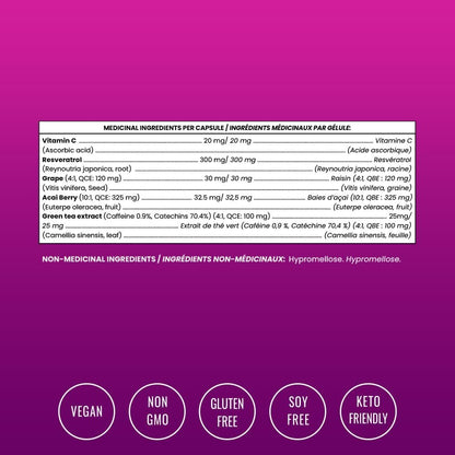 Resveratrol Supplements | 5-in-1 Advanced Formula with Vitamin C, Grape Seed Extract, Acai Berry & Green Tea Extract | Healthy Aging, Immune Support & Heart Health | Vegan & Non-GMO | 60 Capsules