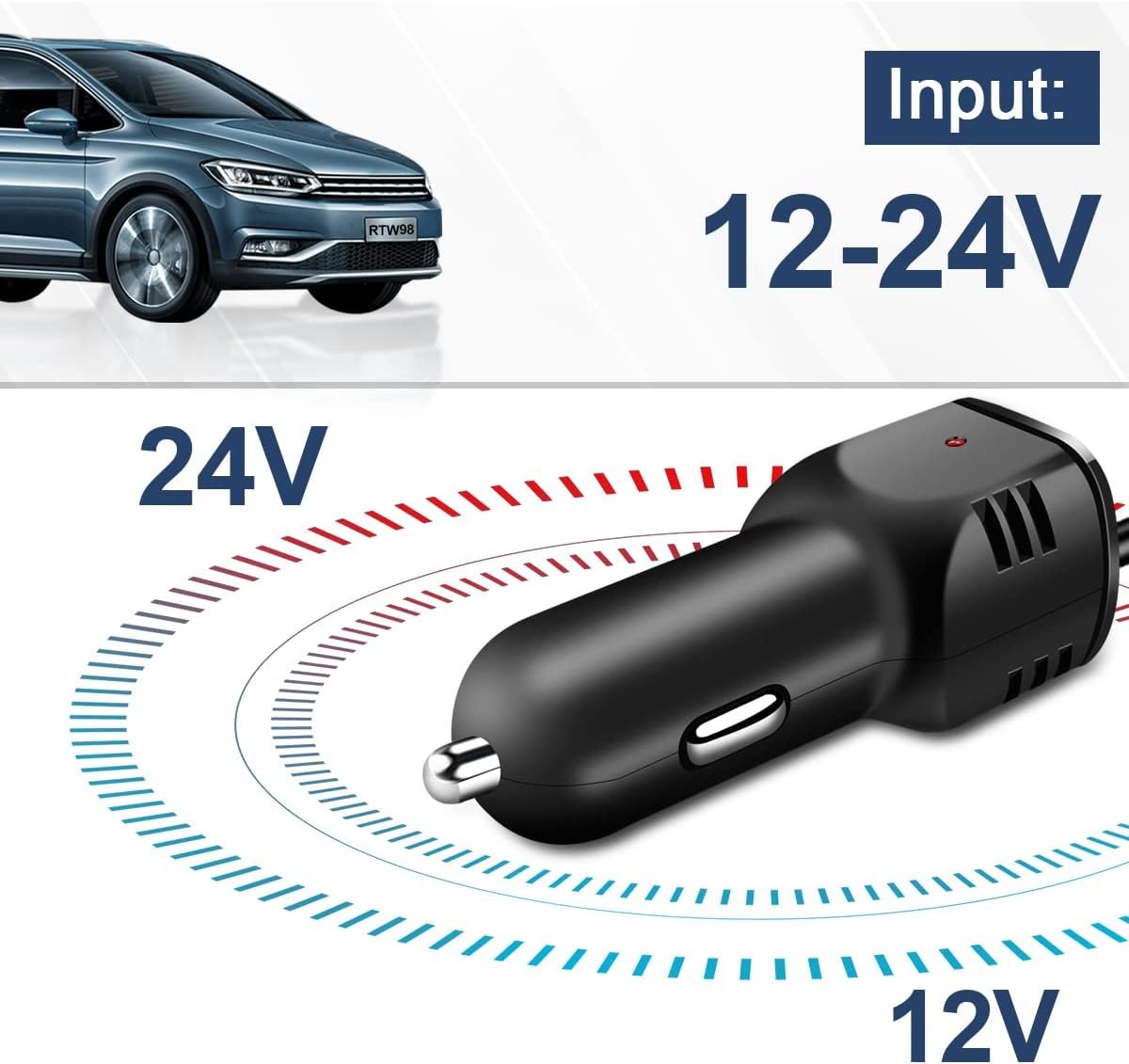 Range Tour Dash Camera Car Charger, Mini USB and Micro USB Interfaces, Driving Recorders Power Cord Universal Car Adapter Power Cord 3.5m/11.5ft 12V/24V to DC5V 2A(I Interface)