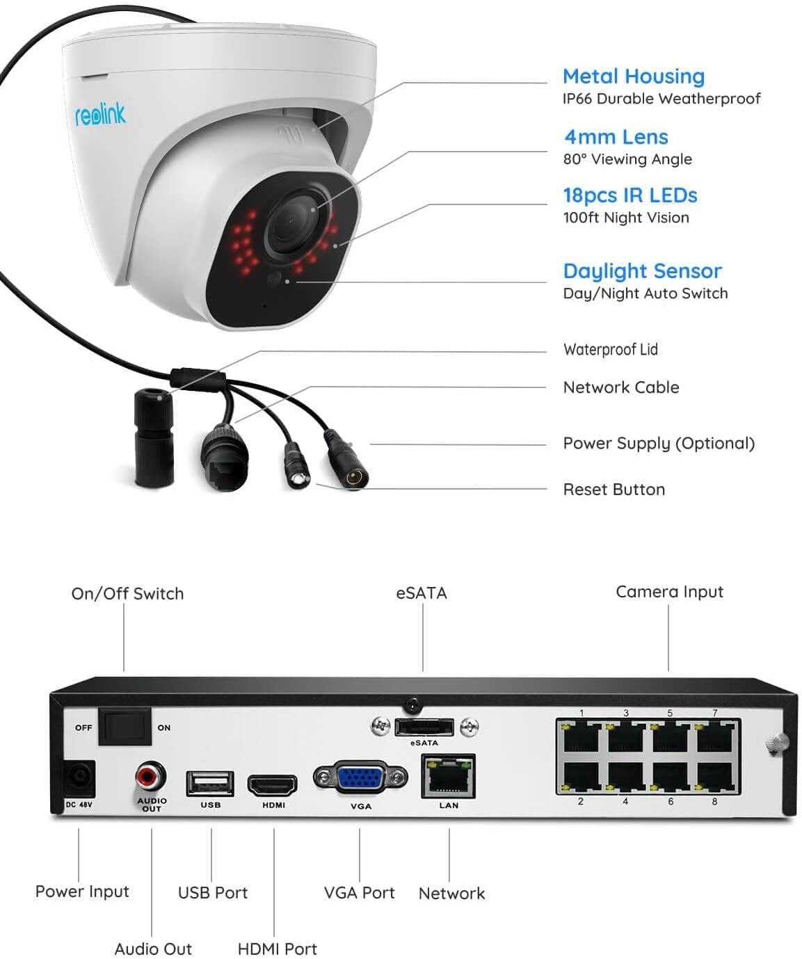 Reolink 8CH 5MP PoE Home Security Camera System, 4 Wired 5MP Outdoor PoE IP Cameras, 4K 5MP 8 Channel NVR Security System w/ 2TB HDD for 24/7 Recording, RLK8-520D4