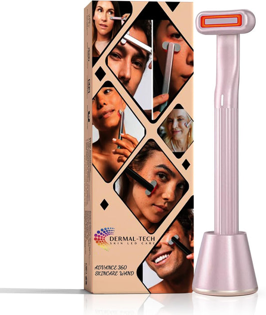 Dermal-Tech Advance 360 4-in-1 Facial Skincare Wand | Red Light Therapy for Face and Neck | Face Massager & Microcurrent Facial Device | Rose Gold