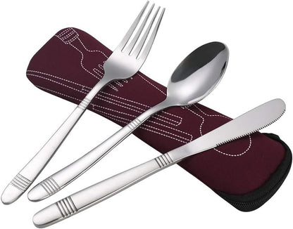 Callyne Set of 3 Stainless Steel Camping Flatware Set with Case