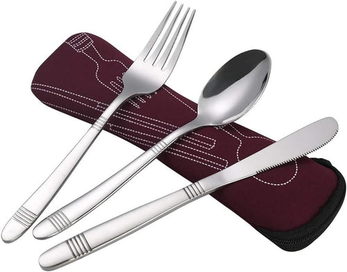 Callyne Set of 3 Stainless Steel Camping Flatware Set with Case