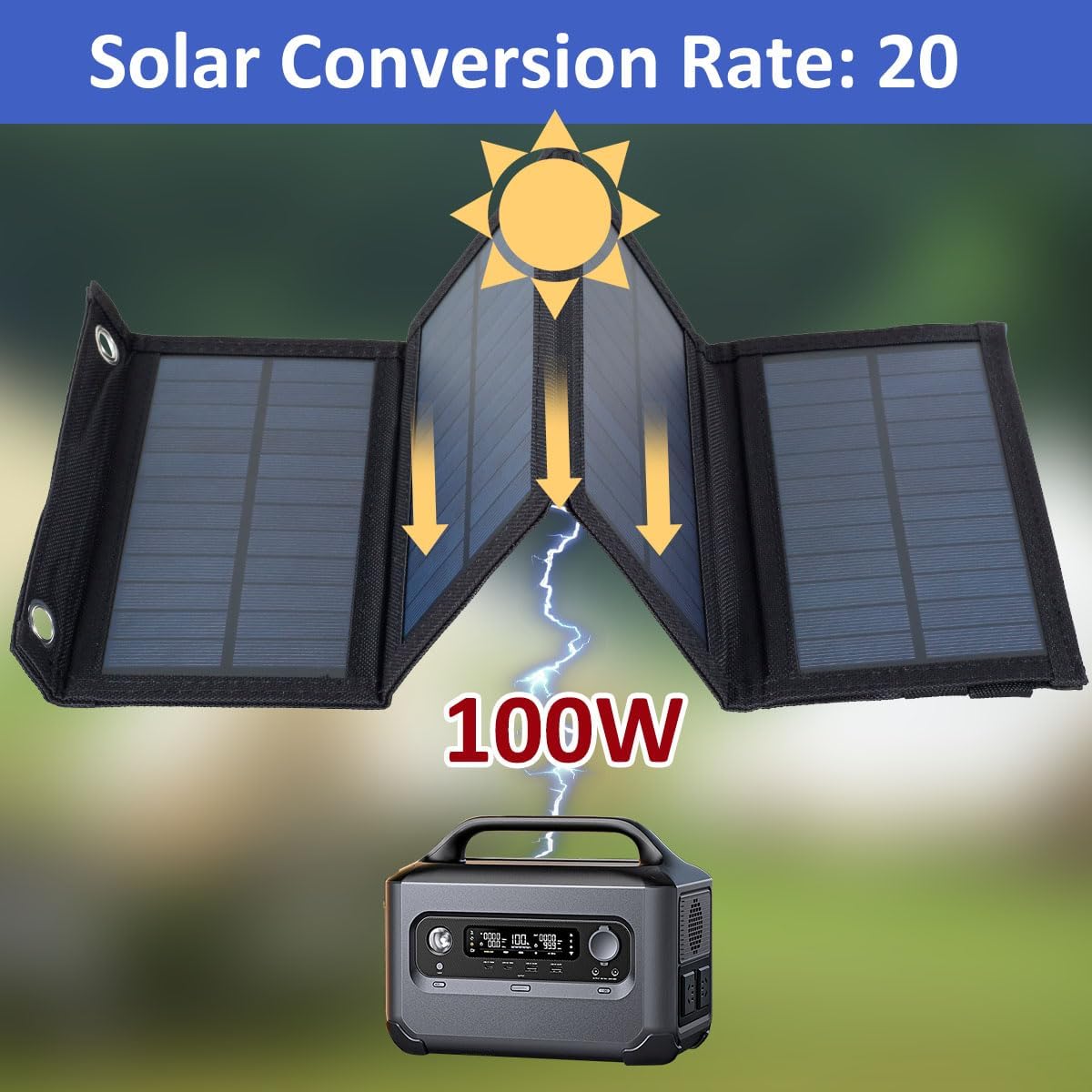 Solar Panel Folding Charger Foldable Lightweight Solar Panel IP65 Waterproof USB Solar Power Charger Portable Outdoor Solar Panel Charger Mobile Power Battery Charger with 2 Hooks and 1 Adapter