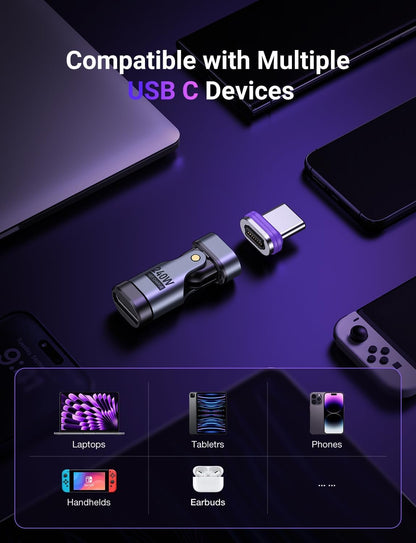 AUFU PD 240W 16PIN USB C Magnetic Adapter(2Pack)/180 ° Rotation USB C 90 Degree Adapter/Right Angle USB Adapter/Magnetic C to C for 1Phone 16/15 Series, Ma-Book /1Pad Series, Samsung Galaxy