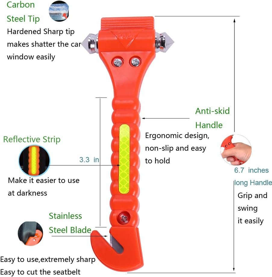 4 PCS GoDeCho Car Emergency Escape Window Breaker and Seat Belt Cutter Hammer with Light Reflective Tape,Life Saving Survival Kit