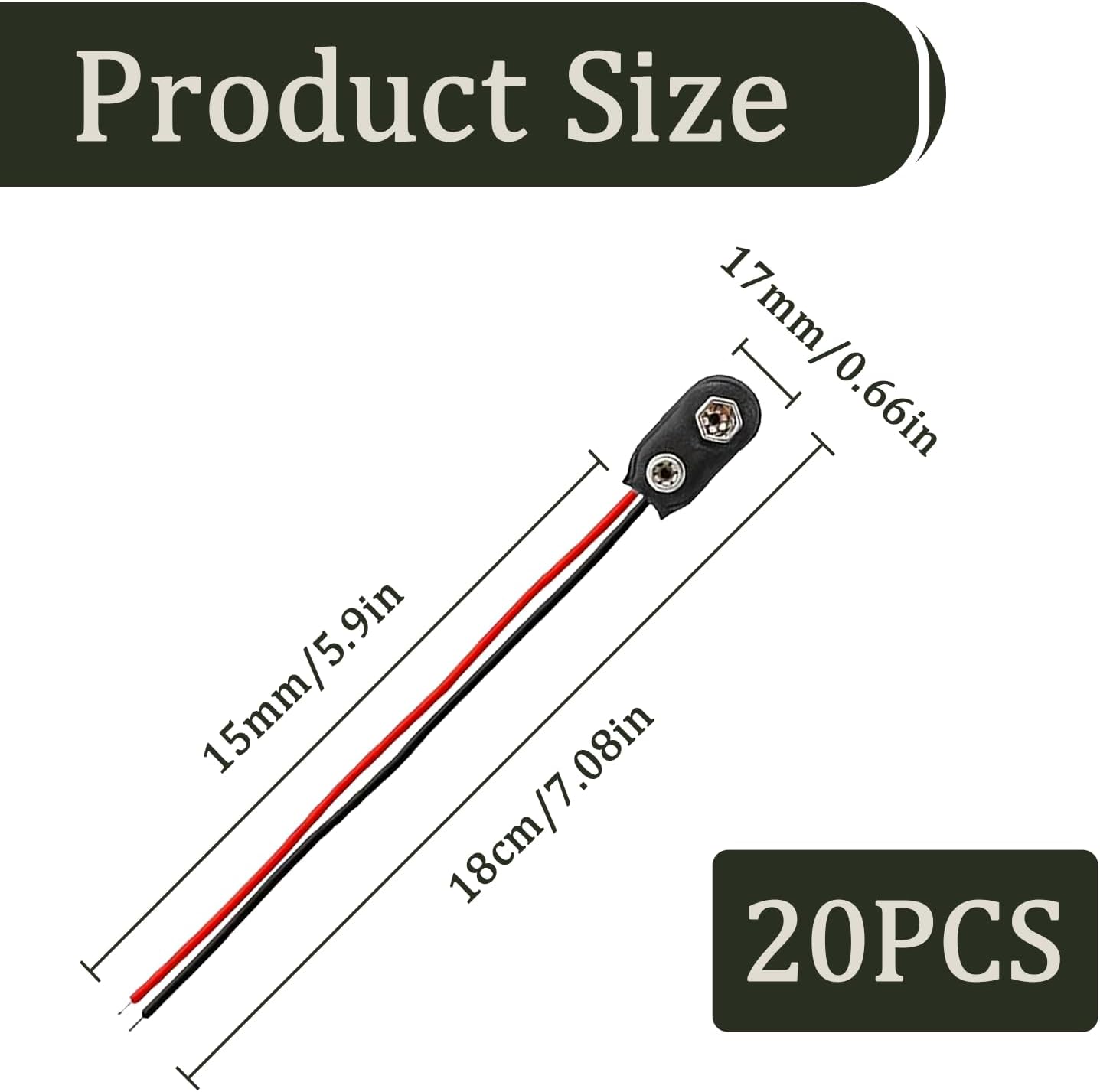 20 Pieces 9V Battery Connector, 9V Connectors with 15 cm Cable, Male to Female Connector, Adapters for DIY Projects, Electronic Tools, Battery Devices, Compatible with Power Bank