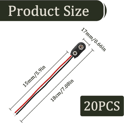 20 Pieces 9V Battery Connector, 9V Connectors with 15 cm Cable, Male to Female Connector, Adapters for DIY Projects, Electronic Tools, Battery Devices, Compatible with Power Bank