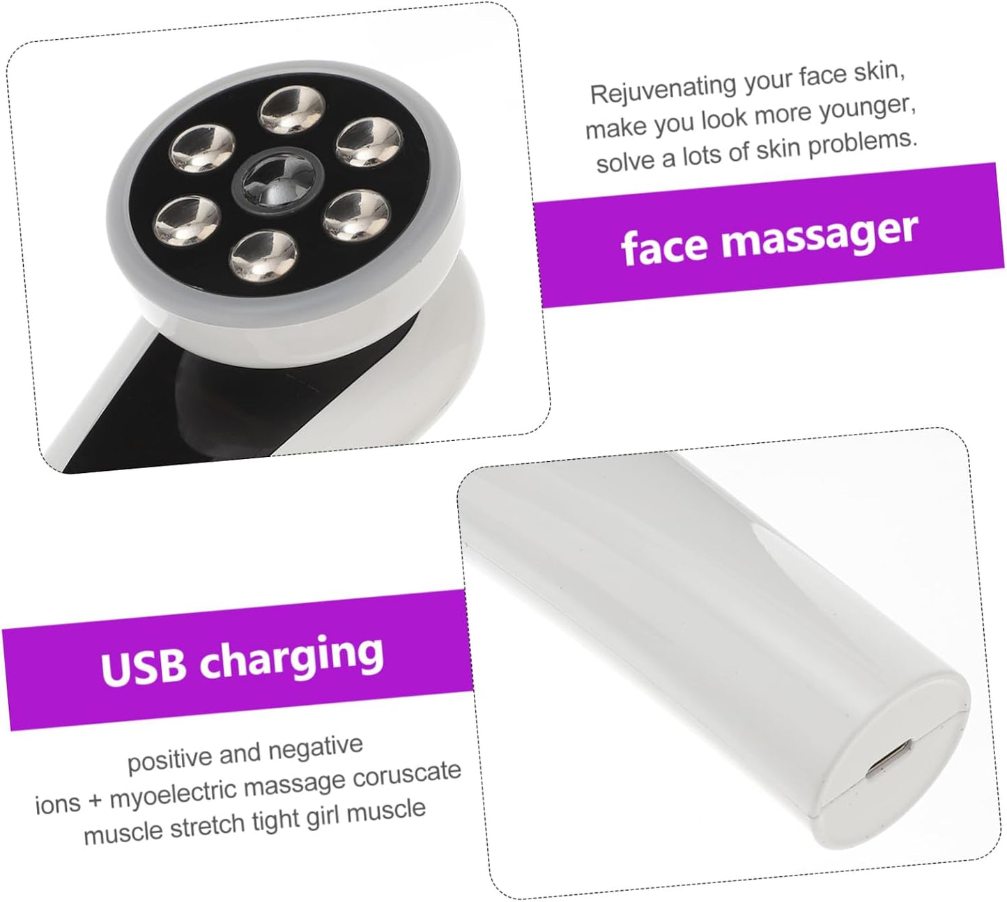 Generic Beauty Instrument Face Facial Massage Device Remover Kit Mask Cosmetics Massager Wrinkle Skincare Facial Tools Skin Care Tools Facial Massage Tool Beauty Device Abs White