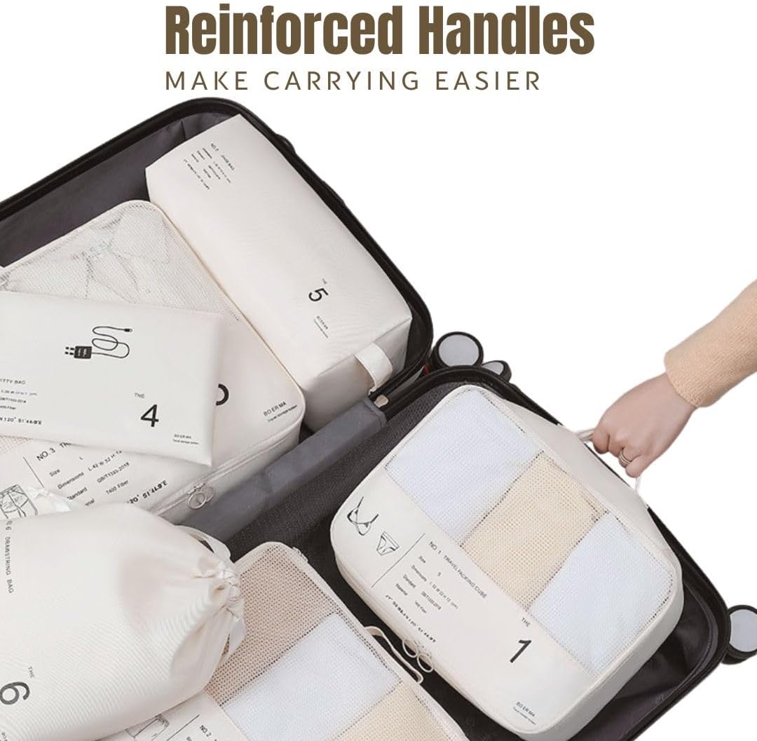 Packing Cubes for Travel, 8 Pcs Lightweight Travel Bags With Vacuum Storage Bags Luggage Organiser Travel Cells Packing Cells White