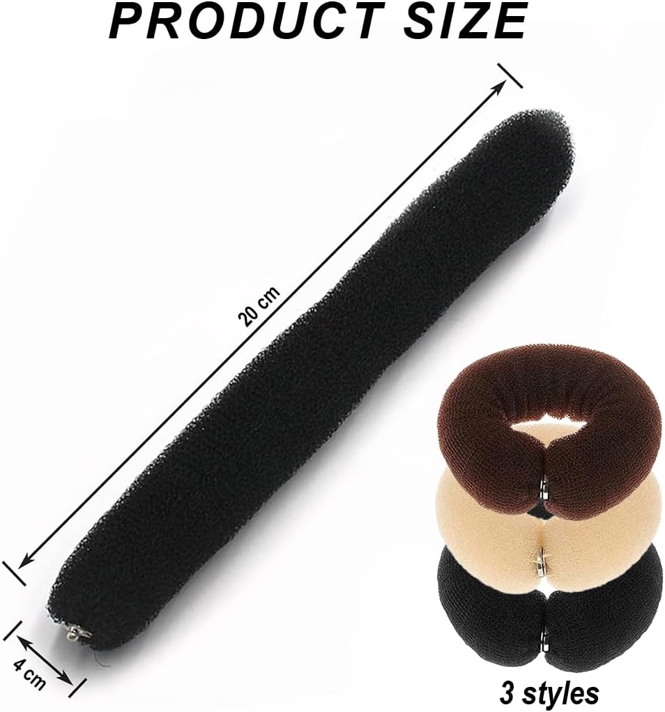 Duoleimi 4 Large Ponytail Pillows, Ponytail Maker Tool and Top Hairstyle Accessories, Hair Donut and Ponytail in Black, Brown and Creamy