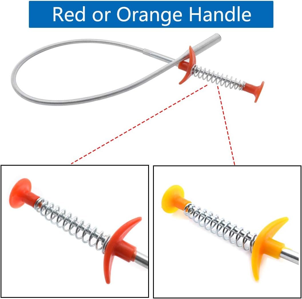 SDTC Tech 2-Pack Spring Pipeline Dredge Hook Cleaner Gripper Grabber Pickup Tool Flexible Drain Clog Remover Retractable Claw Retriever for Kitchen Bathroom Toilet Tub (24inch + 64inch)