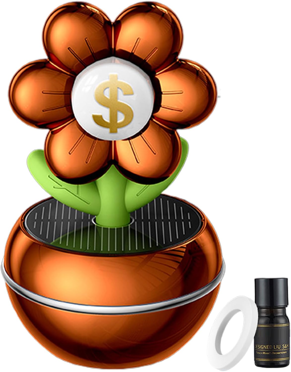 Car Solar Air Freshener, Solar Powered Rotating Car Fragrance Diffuser, Flower Design 360 Degree Rotation Aromatherapy Air Purifier, Ideal for Adults Vehicle Interior
