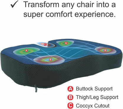 Bodyassist Coccyx Comfort Memory Foam Seat Cushion, Ergonomic Design, Breathable Cover, for Office, Travel and Home