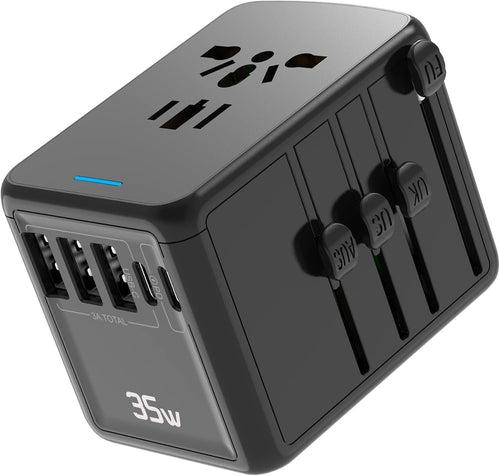 Universal Travel Adapter, 5-Port International Charger PD 35W Fast Charging AC 2000W High Power AUS/US/UK/EU All-in-One AC Plugs and Sockets Power Adaptor for iPhone/MacBook, Samsung, Tablet, Laptop