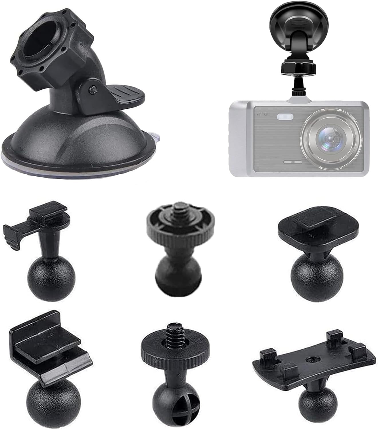 HOPEYMY26 360° Rotation Car Dash Cam Suction Cup Mount with 6 Adapters for Use in Navigation Devices, Cameras, Windscreens and Car Dashboards