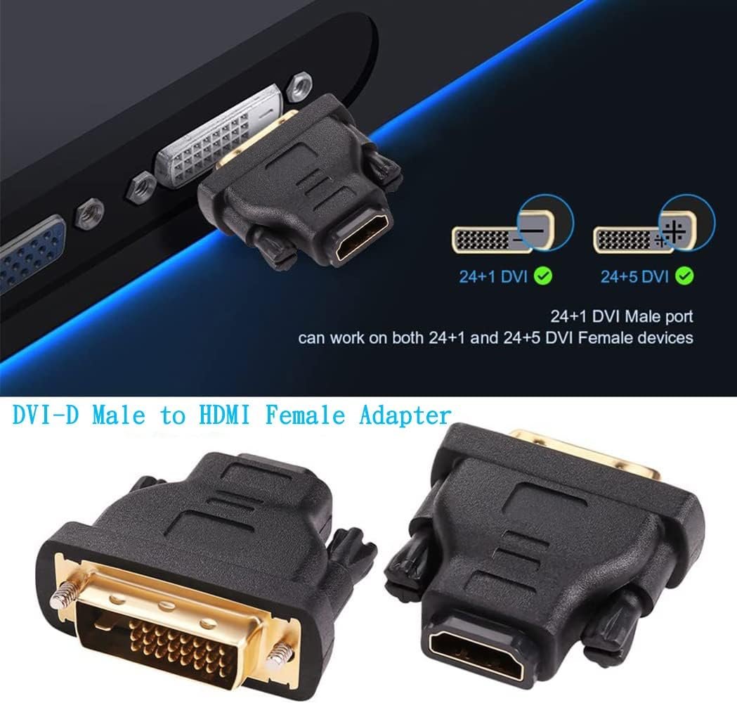 DTECH DVI Male to HDMI Female Adapter Bi-Directional DVI-D Port Converter