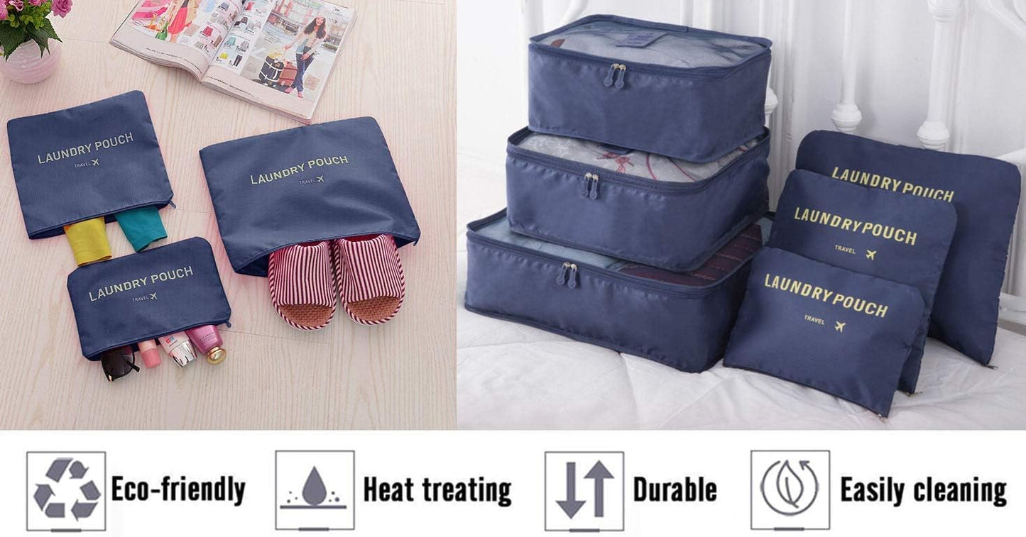 Vicloon Travel Suitcase Organizer Set 6/8 Pieces, Cube Storage Bags, Waterproof Separators Pouches Travel Organizer, Travel Organizer for Clothes, Shoes, Cosmetics Packing Cubes