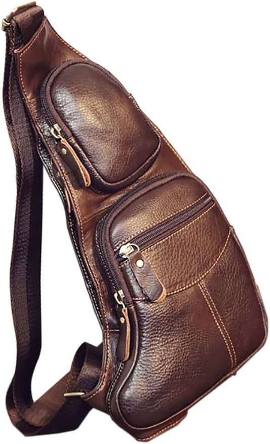 Leather Sling Bag Crossbody Backpack for Men Women Outdoor Travel Camping Shoulder Chest Day Pack Vintage Backpacks Daypack
