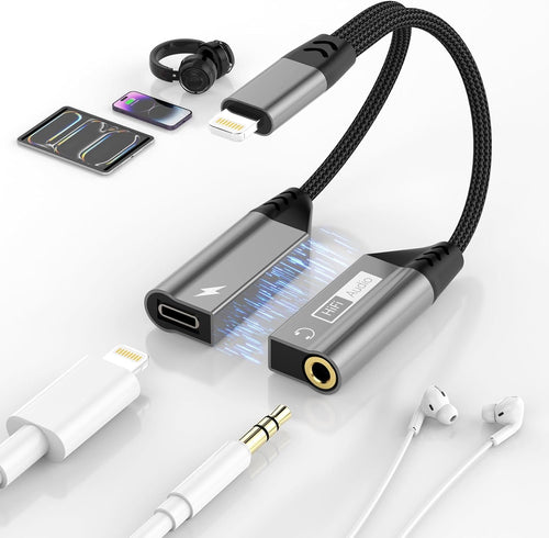 Magnetic Lightning to 3.5mm Audio Jack & Charging Adapter 2-in-1 Dual Port iPhone Dongle for Phone 14/13/12/11/X/8,iPhone Headphone Converter Splitter Fast Charge & Lossless Audio Sync