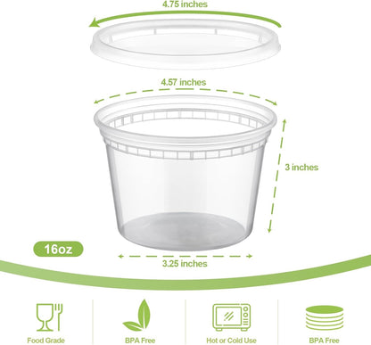 AOZITA 32 Sets 16 oz Plastic Deli Food Containers With Lids, Airtight Food Storage Containers, Freezer/Dishwasher/Microwave Safe, Soup Containers For Takeout Meal Prep Storage