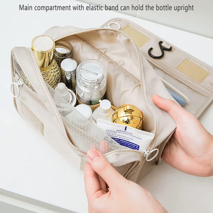 Makeup Bag Organizer Hanging Travel Toiletry Bag for Women, Water-Resistant Cosmetic Bag for Girls, Travel Make Up Bag for Accessories Toiletries, Beige, Travel Toiletry Bag