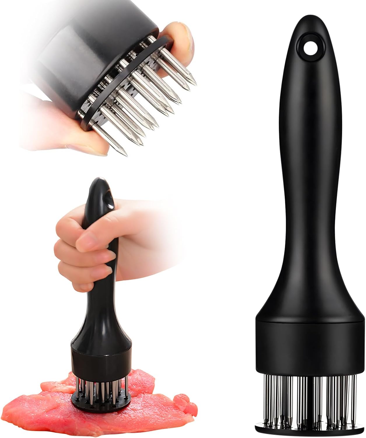 Stainless Steel Needle Blades Meat Tenderizer Tool with Ultra Sharp Profession Kitchen Gadgets Jacquard for Tenderizing and Cooking BBQ, Marinade, Steak, Beef, and Poultry (Black)