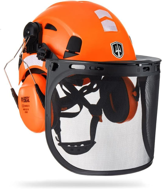 GREEN DEVIL Forestry Safety Helmet Chainsaw Helmet with Face Shield and Ear Muffs 3 in 1 Forestry Hard Hat …