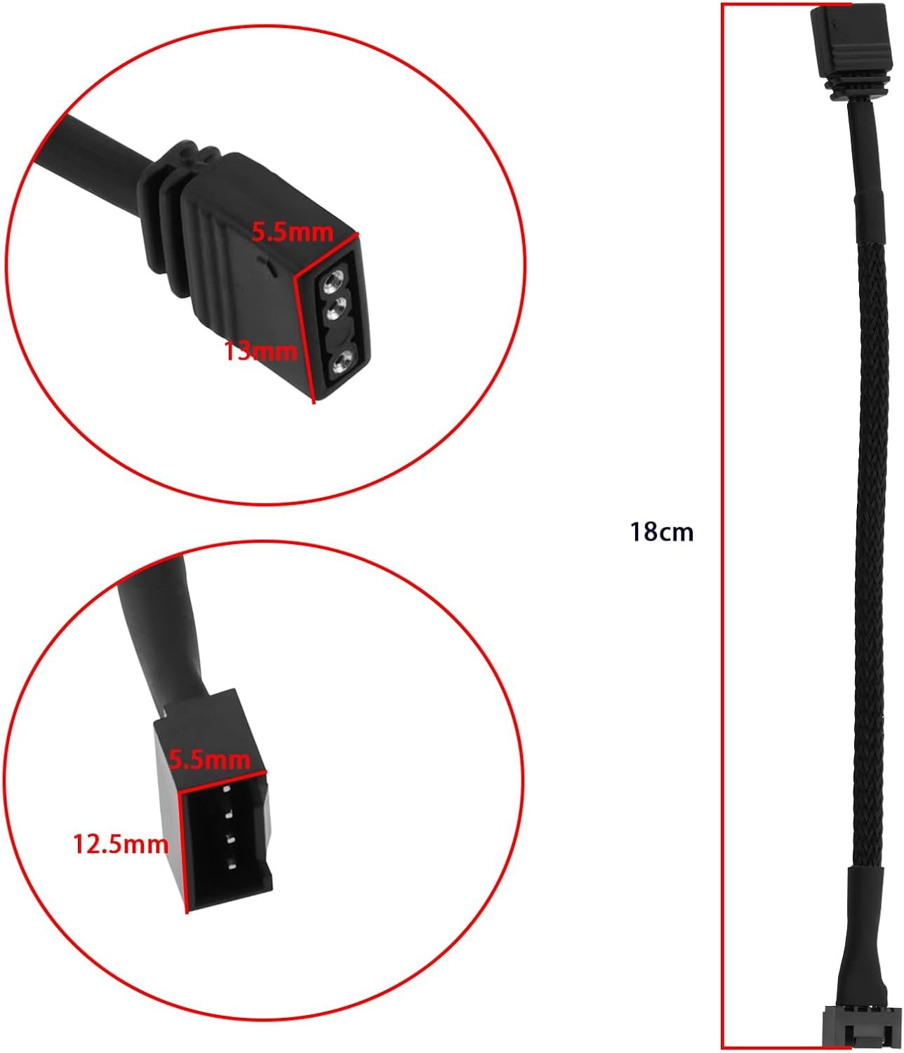ECSiNG 2Pcs Motherboard Standard ARGB 3-Pin 5V to RGB 4-Pin Fan Adapter 16.5cm Cable Compatible with NZXT AER RGB & 2 RGB Fan Compatible with NZXT F120 RGB CORE Fan