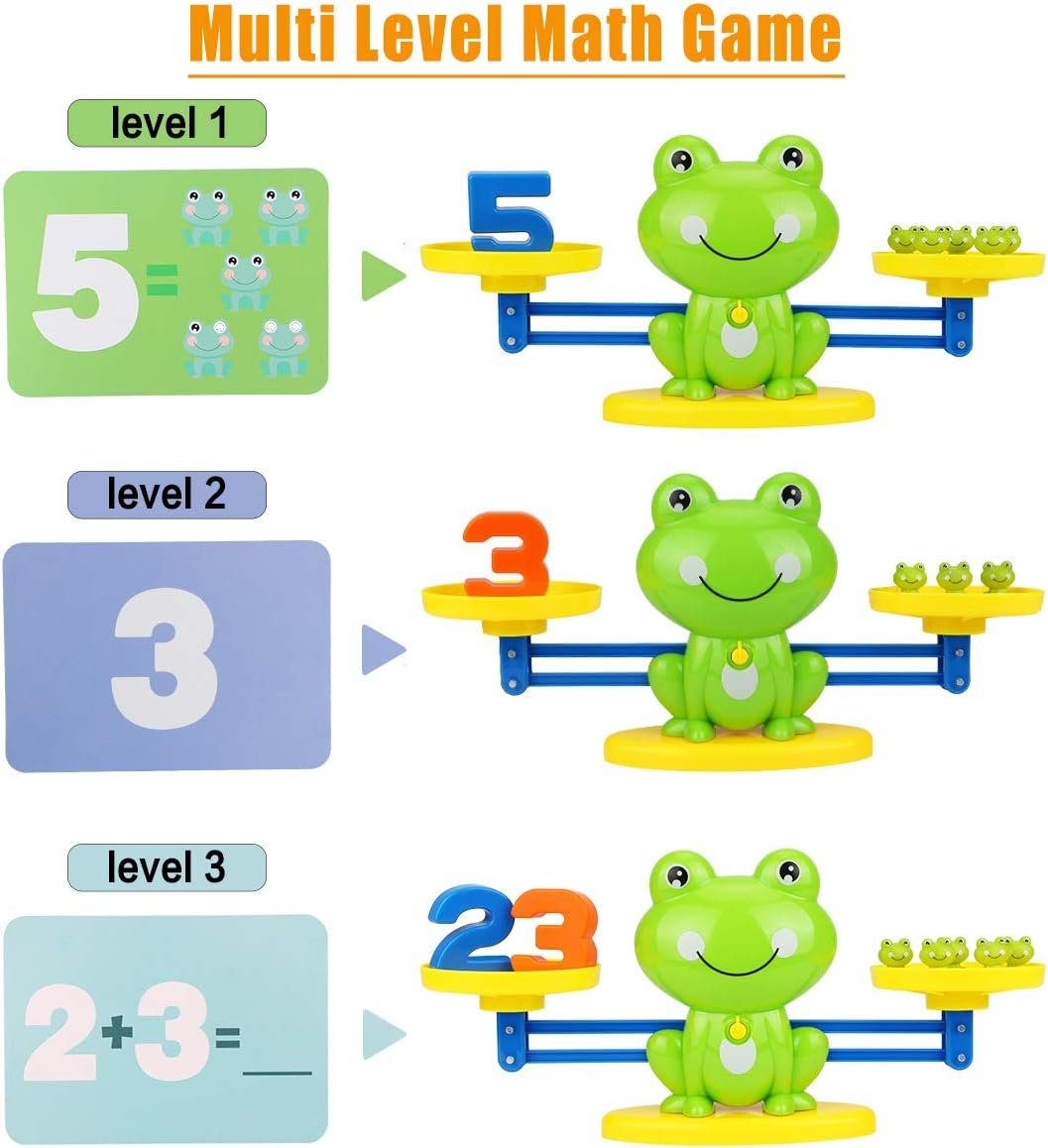 Aitbay Cool Math Game, Frog Balance Counting Toys for Boys & Girls Educational Number Toy Fun Children's Gift STEM Learning Age 3+ (63 PCS)