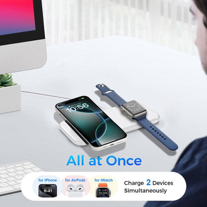 2 in 1 Wireless Charger Wireless Charging Pad Compatible with iPhone 16 15 14 13 12 11 XS XR X Series,Apple Watch 10/Ultra 2/9/Ultra/8/SE2/7/6/SE/5/4/3/2,Airpods4/3/Pro,Galaxy S Note Z Buds Series