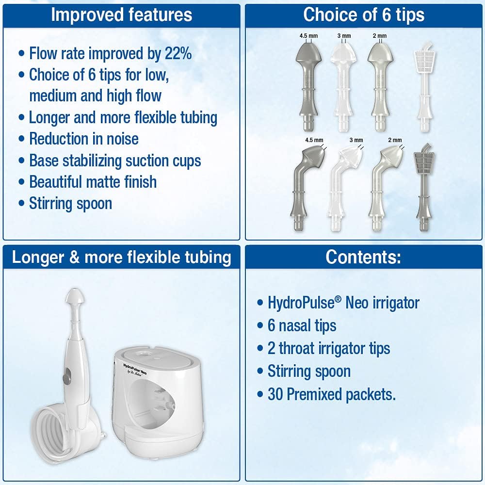 NeilMed HydroPulse Neo. Multi-Speed Electric Pulsating Nasal Sinus Irrigation System with 30 Sinus Rinse Premixed Packets.