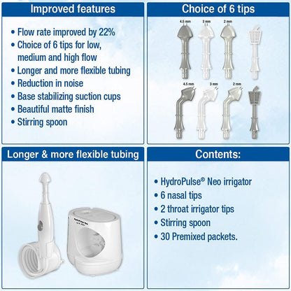 NeilMed HydroPulse Neo. Multi-Speed Electric Pulsating Nasal Sinus Irrigation System with 30 Sinus Rinse Premixed Packets.