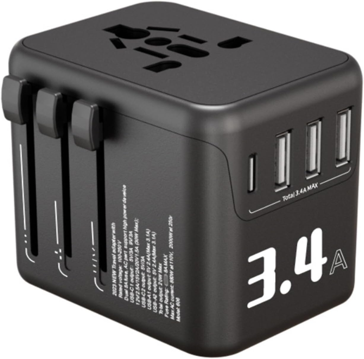 Japan Travel Essentials Adapter,Universal Travel Adapter, International Charger with 3 USB Ports and Type-C 3.4A Fast Charging Adaptor,International Power Adapters Over 200 Countries(USA,UK,EU, AUS)