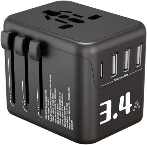 Japan Travel Essentials Adapter,Universal Travel Adapter, International Charger with 3 USB Ports and Type-C 3.4A Fast Charging Adaptor,International Power Adapters Over 200 Countries(USA,UK,EU, AUS)