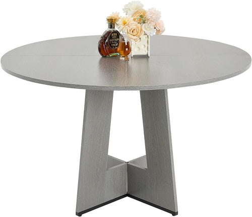 VEVOR Round Dining Table, 47 inch Wood Table for 2-4 Person, Farmhouse Circle Dinner Furniture, Rustic Leisure Tables with Thick Wooden Legs, for Home Kitchen Living Room, Grey (Only Table)