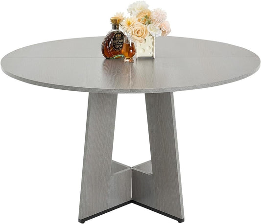 VEVOR Round Dining Table, 47 inch Wood Table for 2-4 Person, Farmhouse Circle Dinner Furniture, Rustic Leisure Tables with Thick Wooden Legs, for Home Kitchen Living Room, Grey (Only Table)