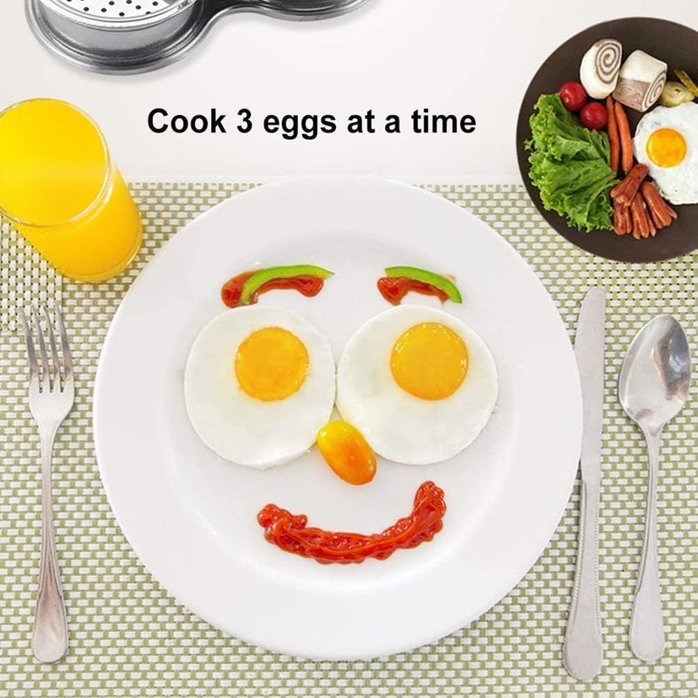 Cuociuova in Camicia, Utensili da Cucina Pentole Antiaderenti per Uova, 3 Griglie in Acciaio Inossidabile, Cottura Rapida, Cuociuova Gadget da Cucina per la Colazione (SILVER)