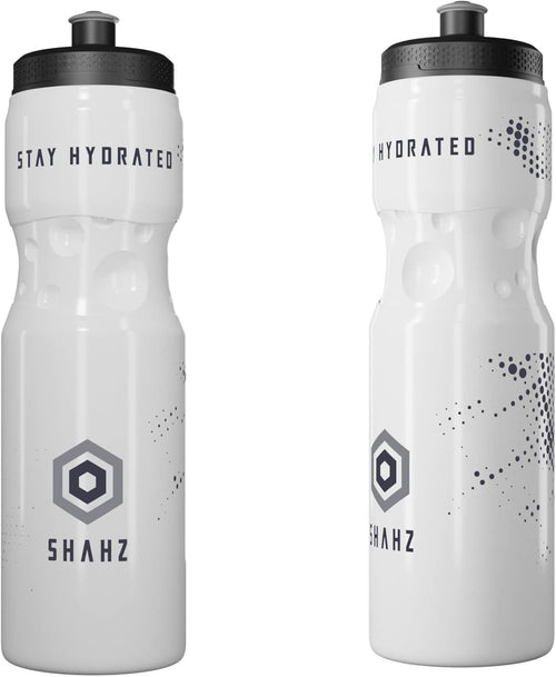 SHAHZ Drink Bottle 800ml, 2-Pack Lightweight, BPA Free Motivational Squeeze Water Bottle for Exercise, Gym, Bike, Cycling, Running, and All Outdoor Sports (White)