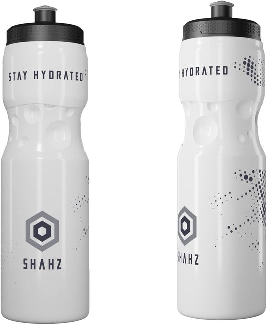 SHAHZ Drink Bottle 800ml, 2-Pack Lightweight, BPA Free Motivational Squeeze Water Bottle for Exercise, Gym, Bike, Cycling, Running, and All Outdoor Sports (White)