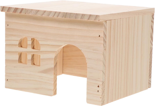 Milisten Wood Hamster House with Feeding and Watering Platform Natural Wood Hideout for Hamsters Chinchillas and Small Pets Easy to Maintain Climbing with Integrated Functionality