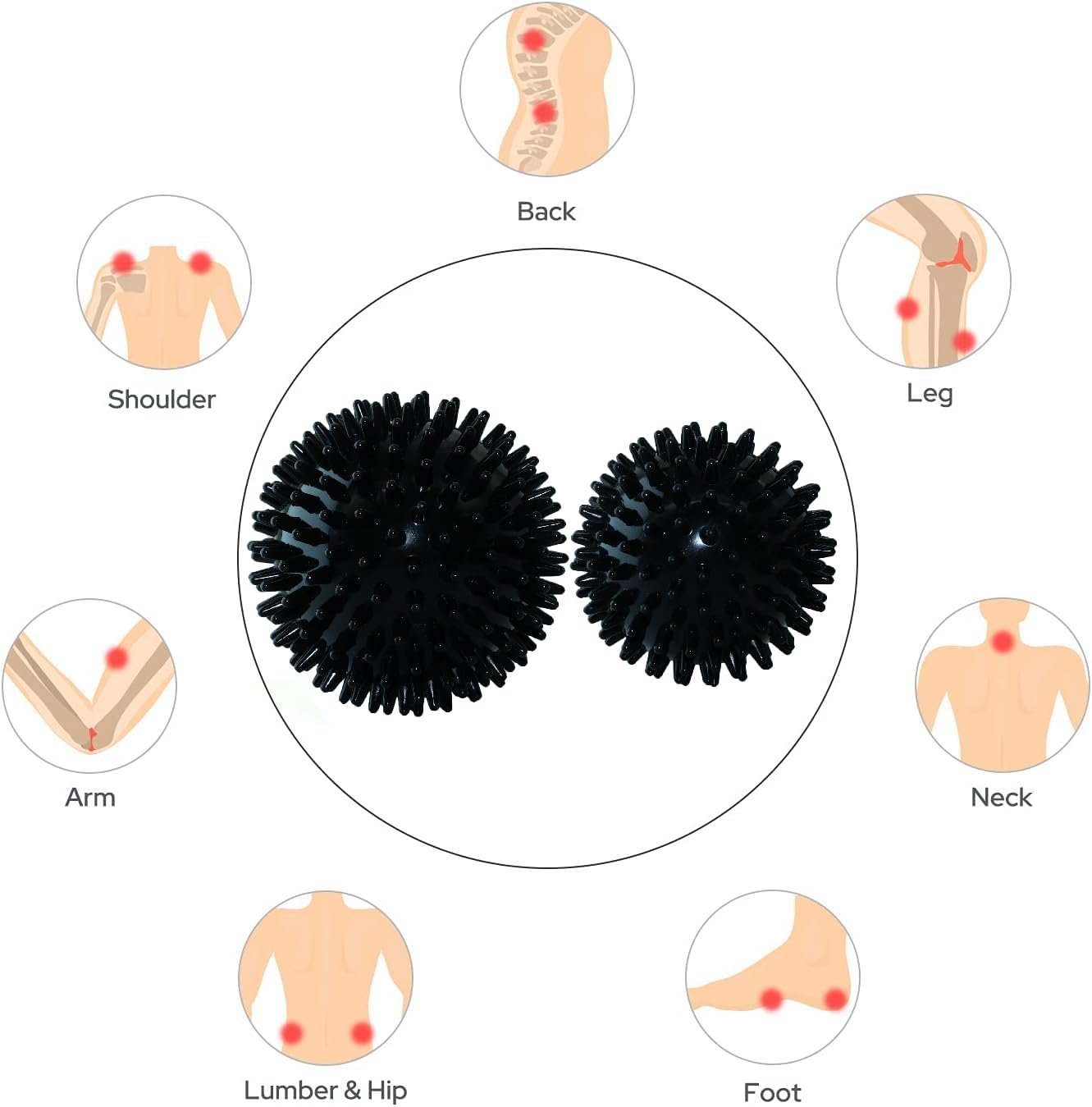 Hard Spiky Massage Ball Pack of 2. Plantar Fasciitis Relief Ball, Foot Massage Ball. Trigger Point Massager Therapy Balls for Muscle Recovery Myofascial Release Pain Relief