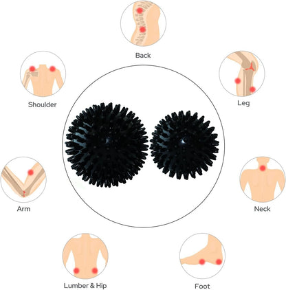 Hard Spiky Massage Ball Pack of 2. Plantar Fasciitis Relief Ball, Foot Massage Ball. Trigger Point Massager Therapy Balls for Muscle Recovery Myofascial Release Pain Relief