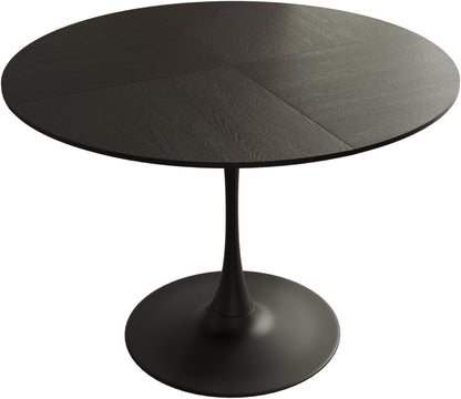 47.24" Modern Round Dining Table, Four Patchwork Tabletops with Black Color Solid Wood Grain Table Top, Metal Base Dining Table, End Table Leisure Coffee Table