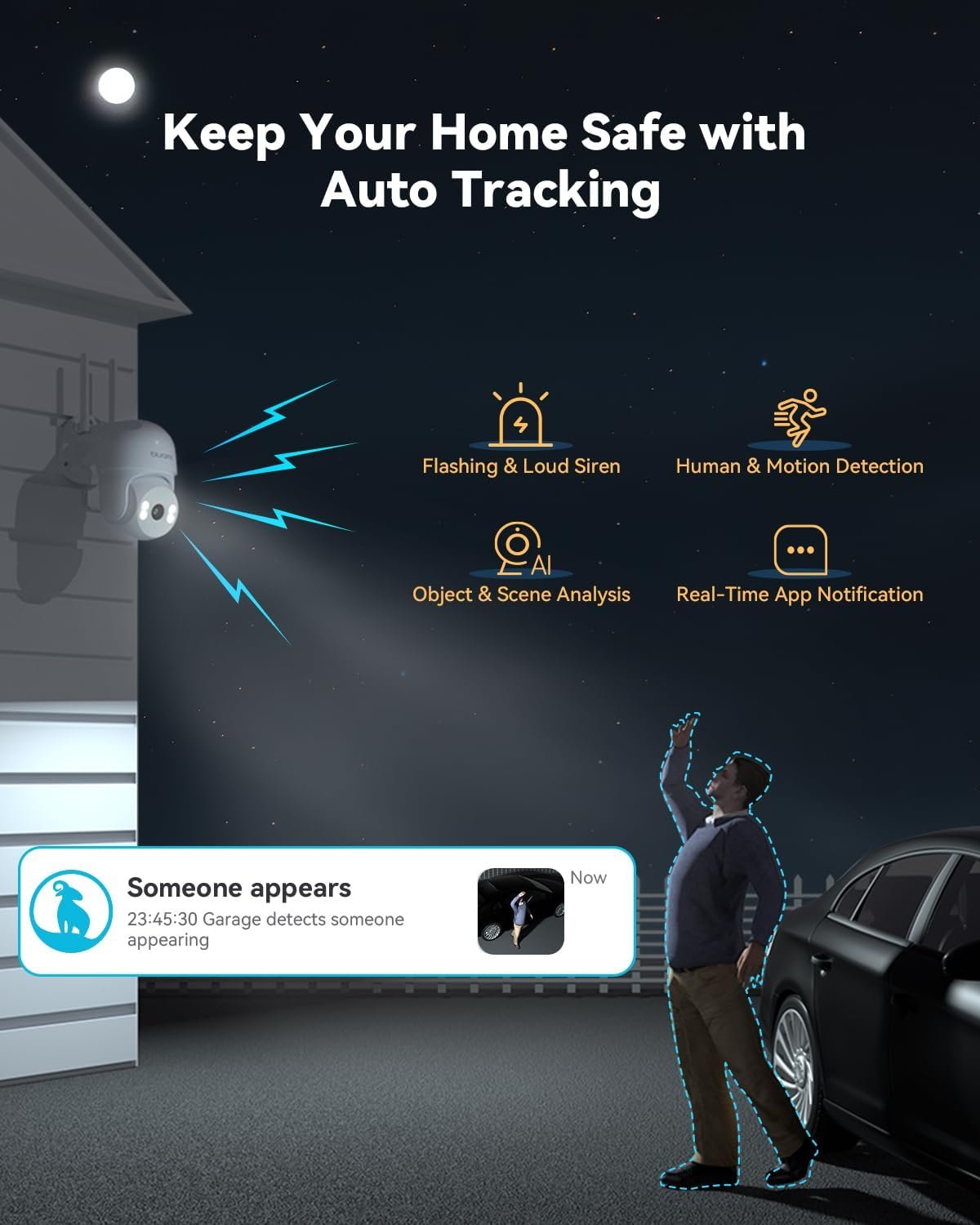 blurams 2K Security Camera Outdoor, 360° PTZ Cameras for Home Security Outside with Motion Detection Tracking, Color Night Vision, Two-Way Audio, IP66 Weatherproof, 2.4GHz Wi-Fi, Works with Alexa