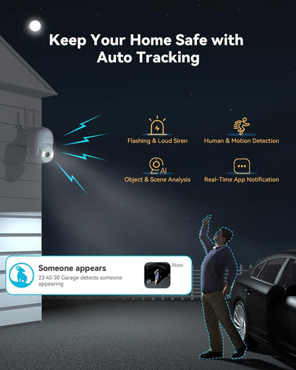 blurams 2K Security Camera Outdoor, 360° PTZ Cameras for Home Security Outside with Motion Detection Tracking, Color Night Vision, Two-Way Audio, IP66 Weatherproof, 2.4GHz Wi-Fi, Works with Alexa